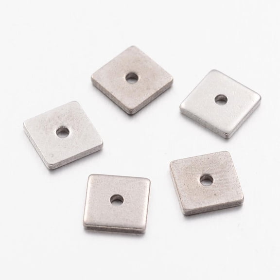 Resistant 304 Stainless Steel Spacer Beads Square Stainless Steel Color 8x8x0.8~1mm Hole: 1.2mm DIY
