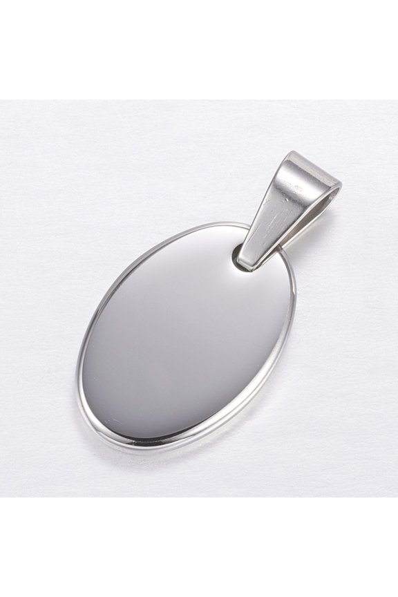 Resistant 304 Stainless Steel Stamping Blank Tag Charms Oval Stainless Steel color 28x17x2mm Hole: 4x9mm