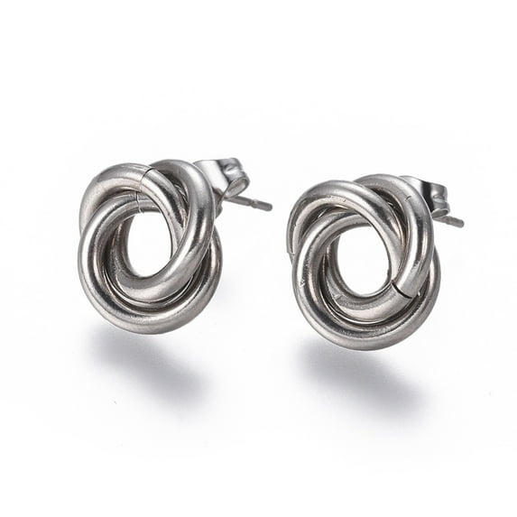 Resistant 304 Stainless Steel Stud Earrings Hypoallergenic Earrings Interlocking Rings with Ear Nuts Stainless Steel color 13mm Pin: 0.8mm 6pairs/card