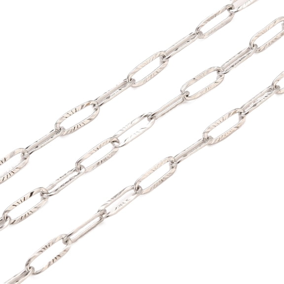 Resistant 304 Stainless Steel Textured Paperclip Chains Drawn Elongated Cable Chains Soldered with Spool Stainless Steel color 9.7x3.5x0.7mm about 32.8 Feet(10m)/roll