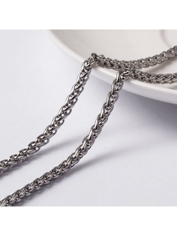 Resistant 304 Stainless Steel Wheat Chains Foxtail Chain Unwelded with Spool Stainless Steel color 5x3x1mm about 32.8 Feet(10m)/roll