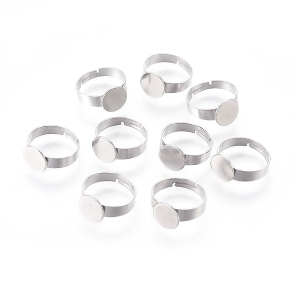 Resistant Adjustable 304 Stainless Steel Finger Rings Components Pad Ring Base Findings Flat Round Stainless Steel color Tray: 10mm 17mm