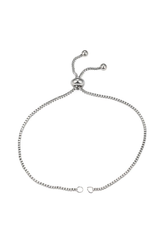 Resistant Adjustable 304 Stainless Steel Slider Bracelets Making Bolo Bracelets with 202 Stainless Steel Beads Stainless Steel color Single Chain Length: about 12cm