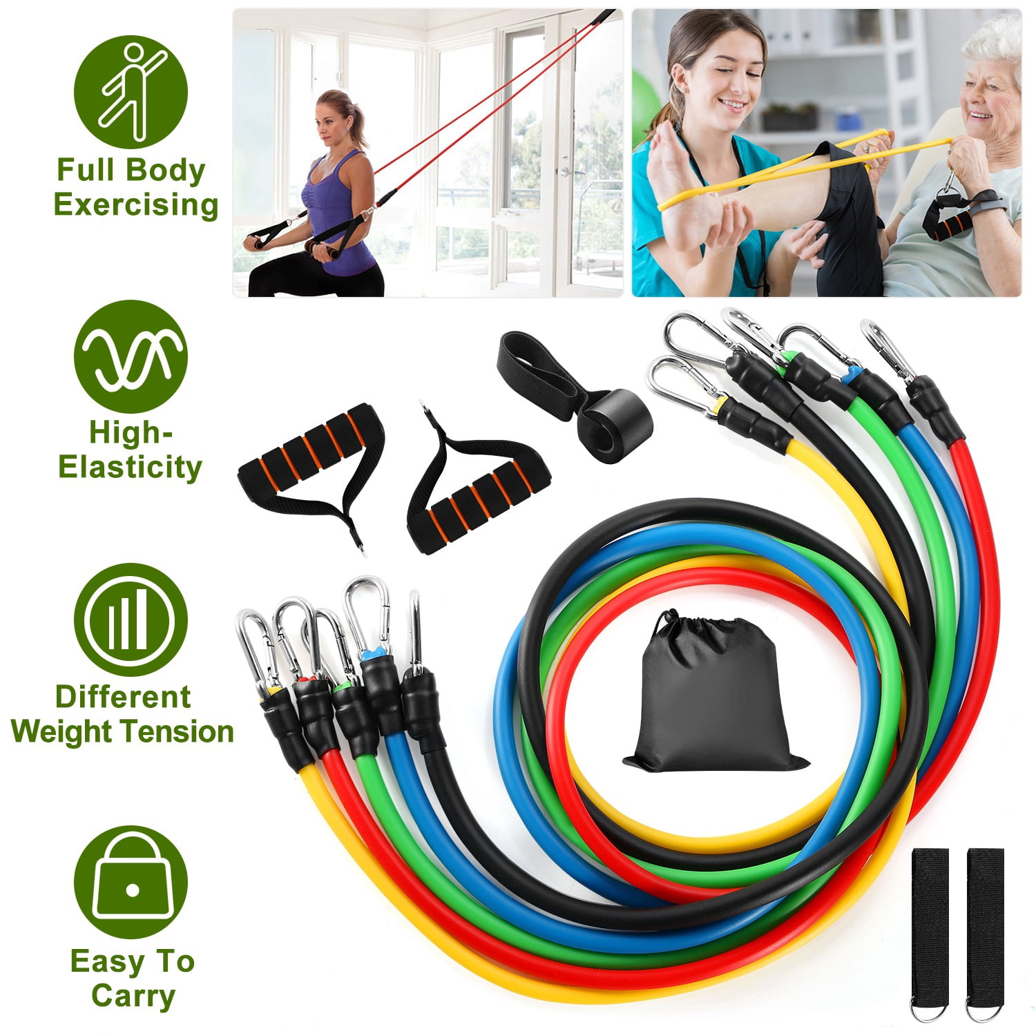 Resistant Band Plastic Resistance Bands Set - 7.87 in Assembled Length with Door Anchor Handles Ankle Straps for Fitness Work