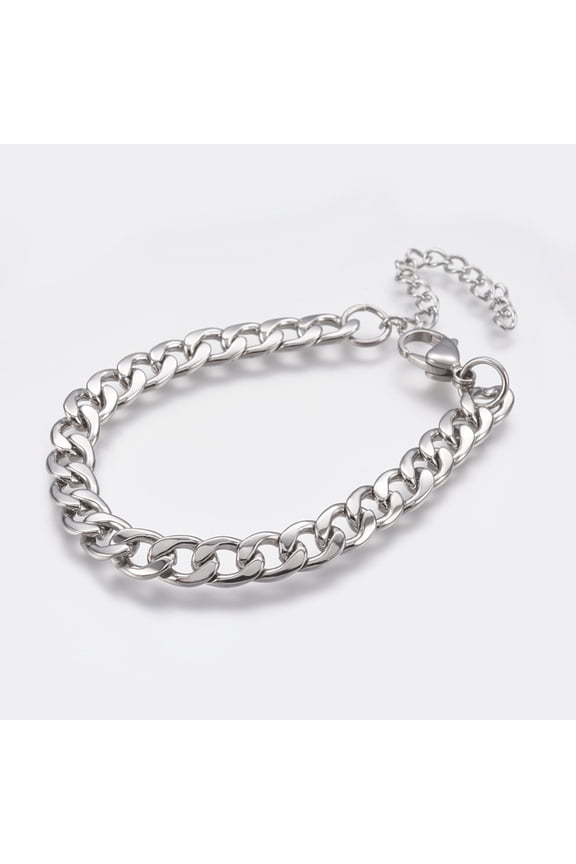 Resistant Men's 304 Stainless Steel Curb Chain Bracelets with Lobster Claw Clasps Cuban Link Chain Bracelets Stainless Steel Color
