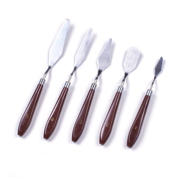 Resistant Oil Painting Scraper Knife Drawing Arts Tools Saddle Brown 174~230x17.5mm Head: 68~125x12.5~23mm 5pcs/set