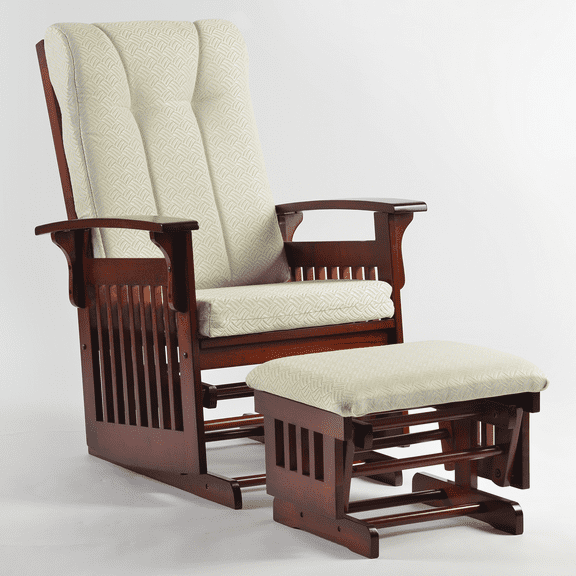 Resistant Rubber Wood Nursery Glider and Ottoman Sets for Nursery, Rocking Chair for Living Room Bedroom, Cherry