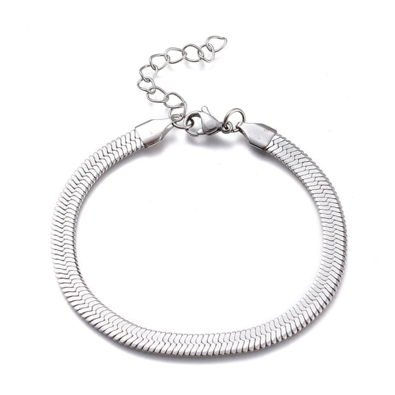 Resistant Unisex 304 Stainless Steel Herringbone Chain Bracelets with Lobster Claw Clasps Stainless Steel color 7-1/8 inch(18.2cm) 5.3mm
