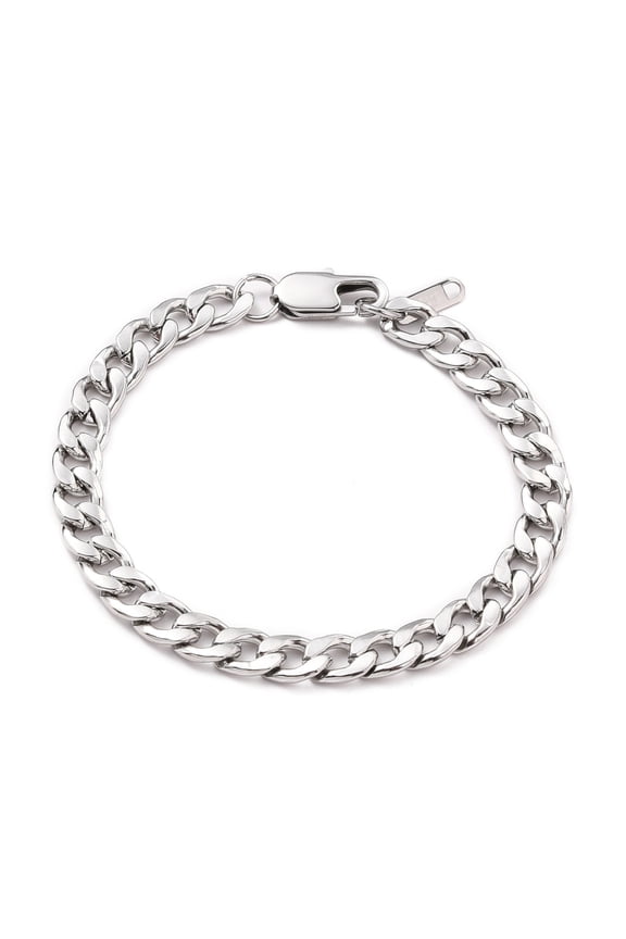 Resistant Women' s Fashionable 304 Stainless Steel Cuban Link Chain Bracelets with Lobster Claw Clasps Stainless Steel Color 7-1/2 inch(19cm) Gray