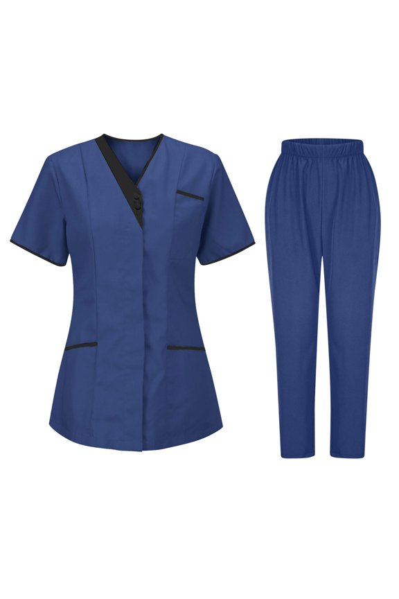 Dark Blue Scrubs Sets for Women Plus Size Scrub Set Stretchy V-Neck Scrub Tops and Pants Nurse Uniforms Medical Scrubs for Tall Women Dark Blue M
