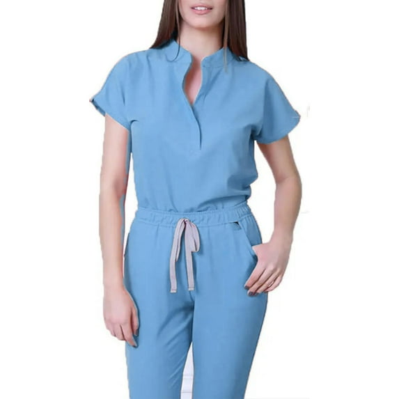 Resivox Jogger Scrubs for Women Plus Size Nursing Top Stretchy V Neck Scrub Tops and Pants Scrubs Medical Scrubs for Tall Women Light Blue L