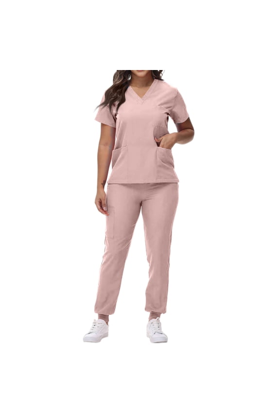 Jogger Scrubs for Women Plus Size Scrubs Stretchy V-Neck Yoga Scrub Pants and Tops Medical Scrubs Nursing Scrubs Tall Scrubs Pink XL
