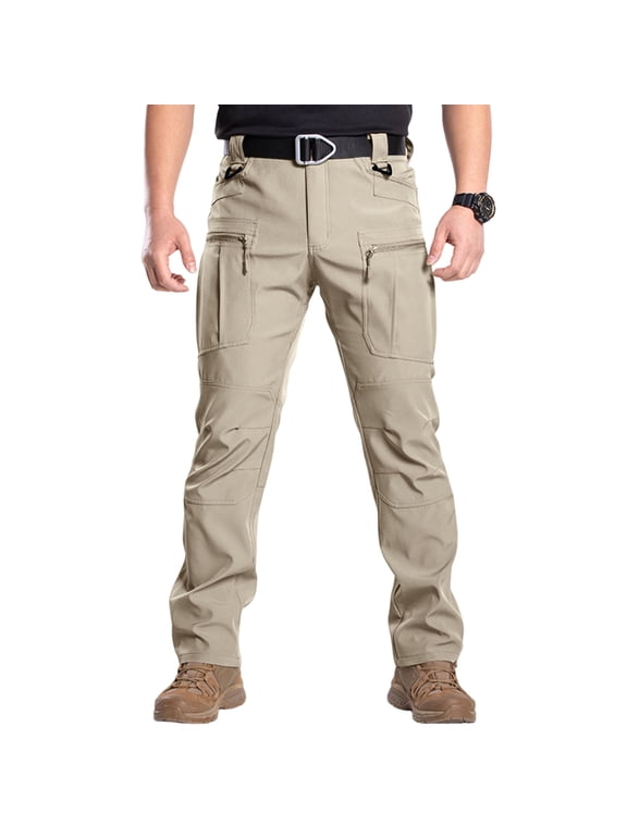 Men's Cargo Work Hiking Pants Lightweight Water Resistant Quick Dry Fishing Travel Camping Outdoor Breathable Multi Pockets Khaki M