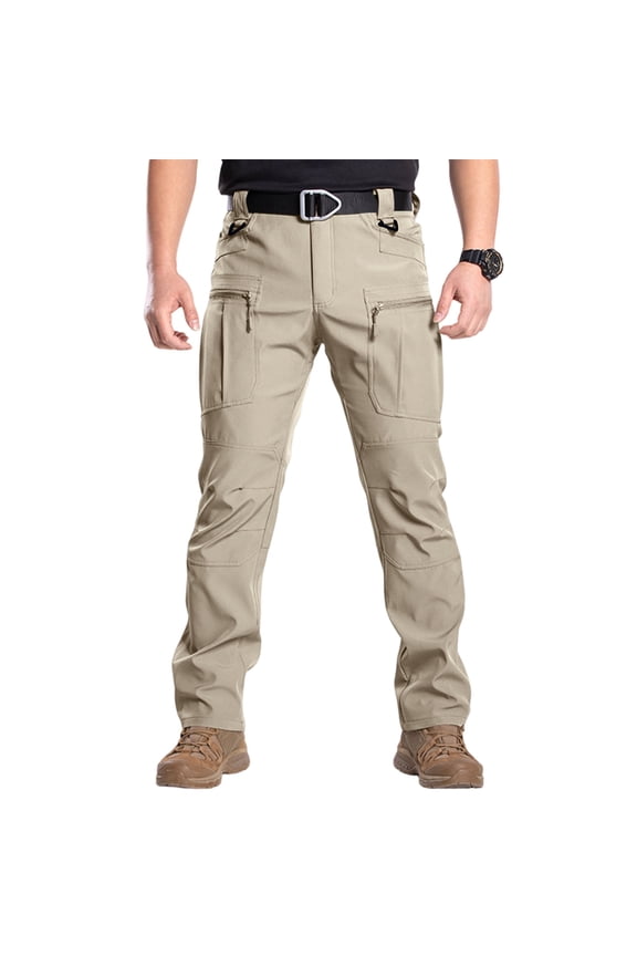 Men's Flex Stretch Tactical Pants, Water Resistant Ripstop Cargo Pants, Lightweight EDC Outdoor Work Hiking Pants Khaki L