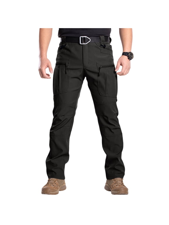Men's Hiking Cargo Pants Lightweight Water-Resistant Quick Dry Heavy‑duty Work Fishing Golf Travel Outdoor Casual Black L