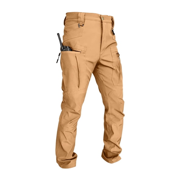 Resivox Men's Quick Dry Tactical Pants, Water Resistant Outdoor Pants, Lightweight Stretch Cargo Work Hiking Pants Earthy Yellow L