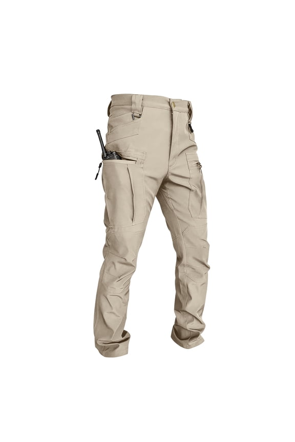 Men’s Tactical Pants, Ripstop Water Resistant Cargo Work Pants for Men, Stretch Hiking Pants Lightweight Khaki L