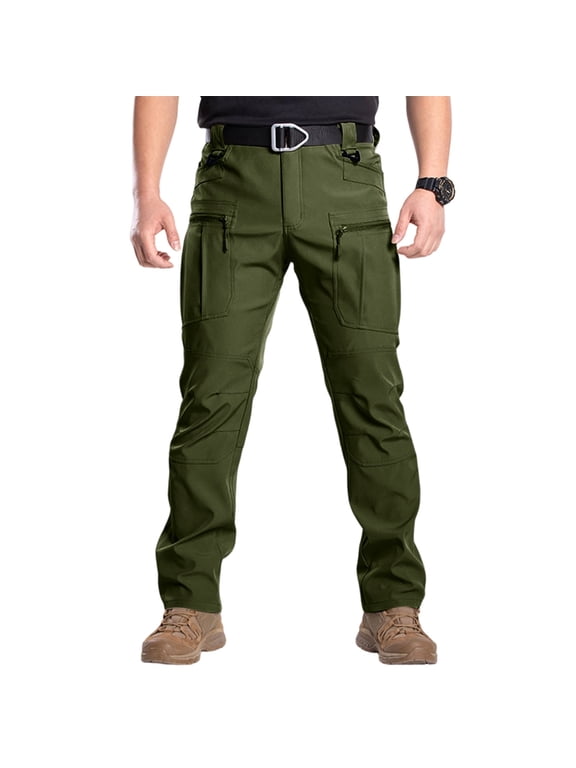 Mens Hiking Pants Lightweight Cargo Work Pants Ripstop Stretch Waterproof Quick Dry Fishing Pants Travel Outdoor 6 Pockets Green L