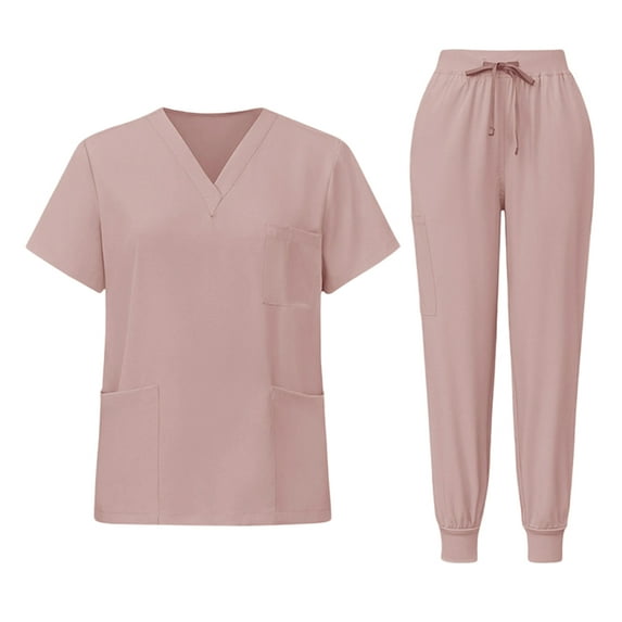 Resivox Pink Scrubs Sets for Women Plus Size Medical Scrub Sets Stretchy V-Neck Yoga Scrub Pants and Tops Scrub Sets Nursing Uniforms Scrubs for Tall Women Pink S