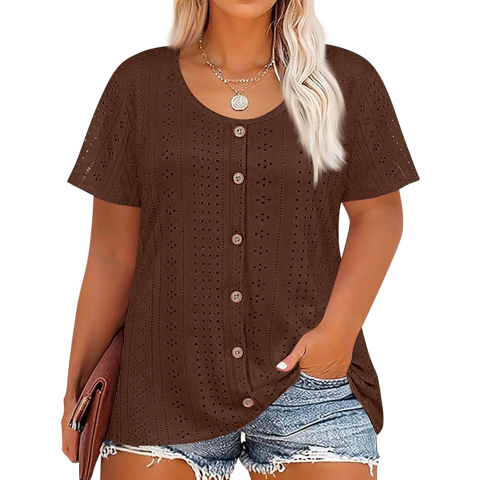 Resivox Plus Size Tunic Tops for Women Dressy Summer Crew Neck ...