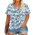 thumbnail image 1 of Resivox Plus Size Womens Tops 4x-5x Trendy Crew Neck Henley T Shirts Floral Print T-Shirt Short Sleeve Button up Blouses Loose Casual Blouses Blue 4XL, 1 of 5