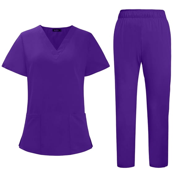 Resivox Purple Scrubs Sets for Women Plus Size Medical Uniforms Petite V-Neck Scrub Tops and Pants Nursing Scrubs Jogger Scrubs Scrub Sets Purple S