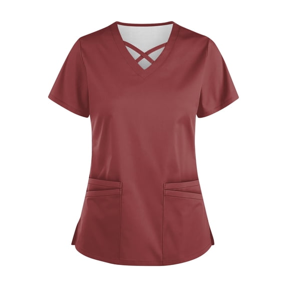 Resivox Scrubs for Women Plus Size Medical Uniforms Stretchy V Neck Scrub Shirts Scrub Tees Nursing Top Tall Scrubs Tops Wine 3XL
