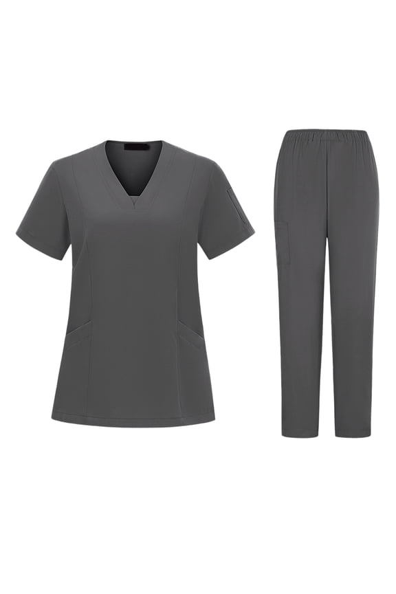 Scrubs for Women Plus Size Nursing Uniforms Petite V Neck Scrub Pants and Tops Medical Uniforms Scrubs with Pockets Gray L