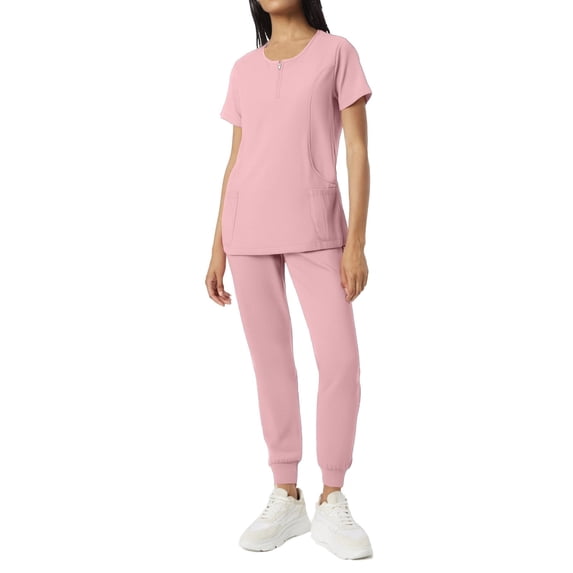 Resivox Scrubs for Women Plus Size Scrub Joggers Stretchy V-Neck Scrub Tops and Pants Medical Uniforms Nursing Top Med Couture Scrubs Pink XL