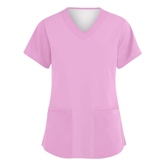 Resivox Scrubs for Women Plus Size Scrub Tees Stretchy V Neck Scrub Shirts Medical Uniforms Nursing Uniforms with Pockets Pink L