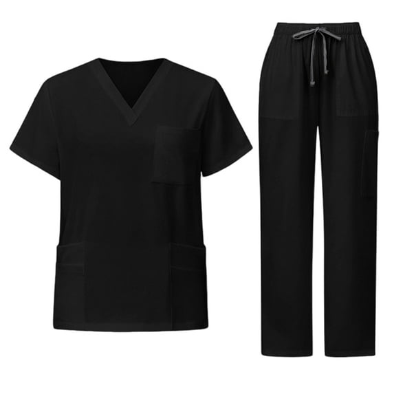 Resivox Scrubs for Women Set Plus Size Medical Scrub Sets Stretchy V-Neck Scrub Tops and Pants Nurse Uniforms Scrub Sets Tall Scrubs Sets Black 2XL