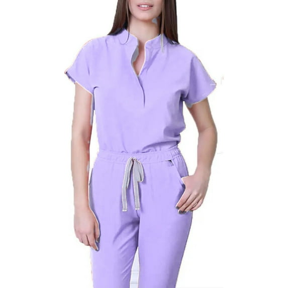 Resivox Scrubs for Women Set Plus Size Scrub Sets Stretchy V-Neck Yoga Scrub Pants and Tops Medical Uniforms Nursing Top with Pockets Light Purple M