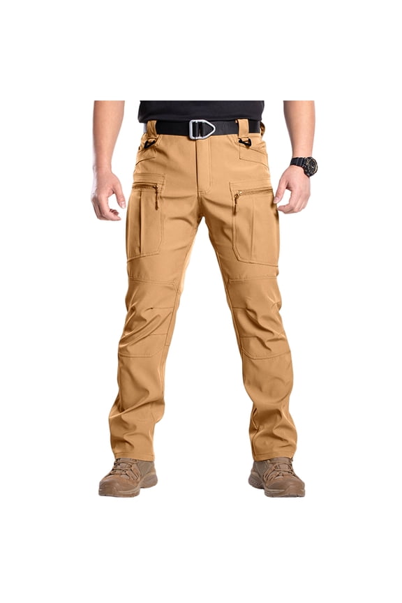 Tactical Pants for Men Ripstop Waterproof Cargo Pants Stretch Multi Pockets Construction Comfy Fit Hiking Pant Earthy Yellow 2XL