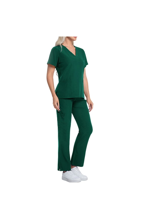 Women Scrubs Sets Plus Size Jogger Scrubs Stretchy V Neck Scrub Tops and Pants Nurse Uniforms Medical Uniforms Tall Scrubs Sets Dark Green M