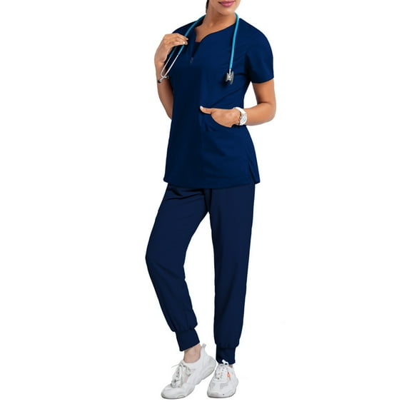 Resivox Women Scrubs Sets Plus Size Nursing Top Petite V Neck Scrub Tops and Pants Scrub Set Medical Scrub Sets Scrubs for Tall Women Navy XL