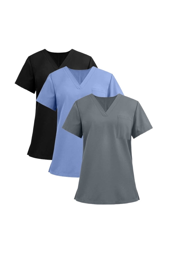 Women Scrubs Tops Plus Size Medical Scrubs Petite V-Neck Scrub Shirts Nurse Uniforms Scrubs Clothing for Women Blue L