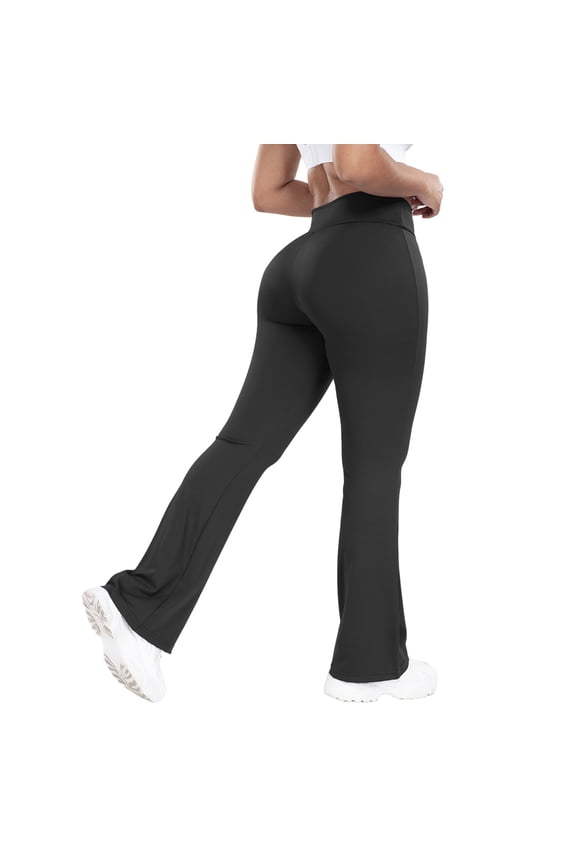 Women's High Waisted Cross Waist Yoga Pants - Fashionable Design with Flared Legs, Stretchy Fabric for Outdoor Sports & Casual Wear, Slim-Fit Black L