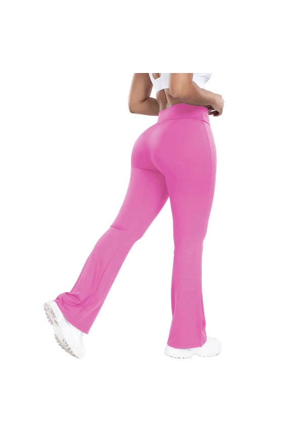 Women's High Waisted Cross Waist Yoga Pants - Fashionable Design with Flared Legs, Stretchy Fabric for Outdoor Sports & Casual Wear, Slim-Fit Pink XL