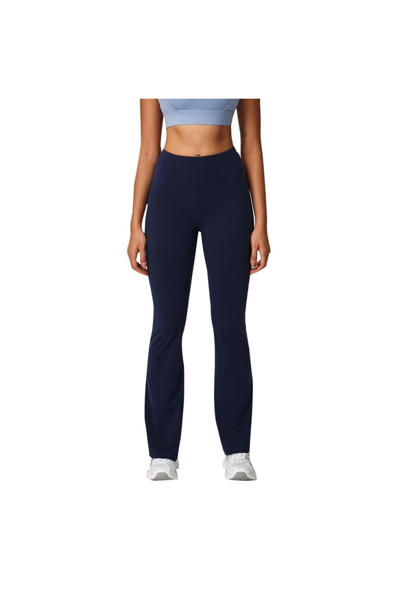 Women's High Waisted Flared Yoga Pants - Seamless Front Design for Tummy Control, Soft Fabric for Fitness & Casual Wear, High Waist Leggings Dark Blue M