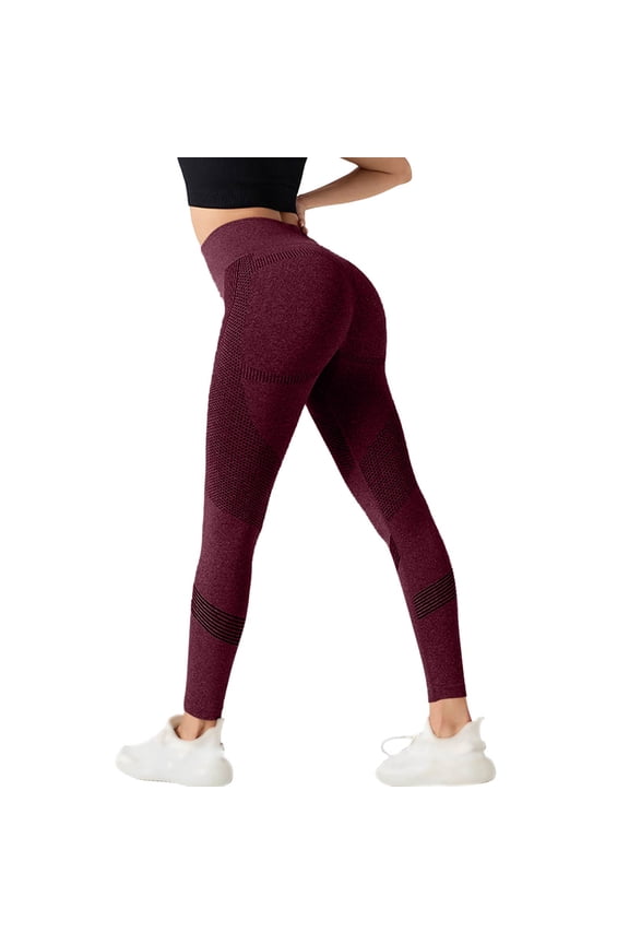 Women's High Waisted Seamless Yoga Pants - Sculpting Hip-Lifting Leggings, Soft Stretchy Fabric for Yoga, Pilates & Lounge Wear, Flattering Fit Wine L