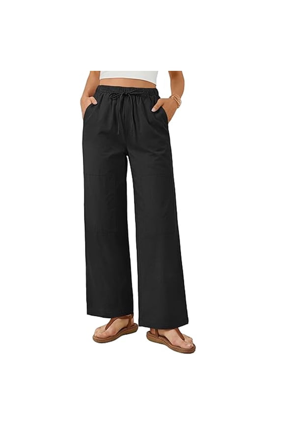 Women's High Waisted Straight-Leg Yoga Pants - Loose Fit Comfortable Trousers, Breathable Cotton-Blend Fabric for Daily Wear, Yoga & Weekend Getaways Black M