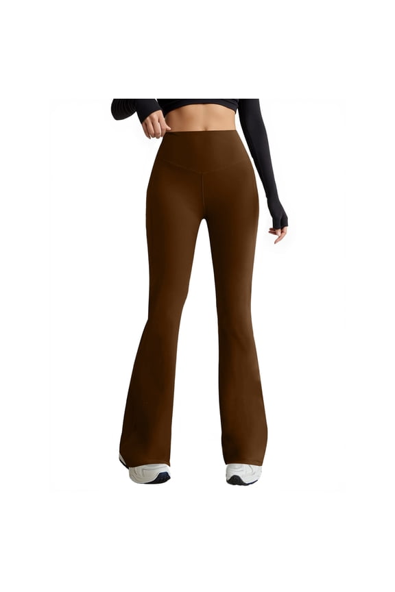 Women's High Waisted Wide Leg Yoga Pants with Pockets - Breathable Fabric with High Waist Design, Comfortable Fit for Workouts & Daily Activities, Trendy Style Brown XL