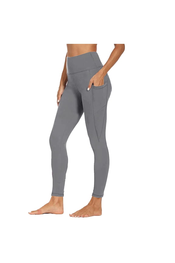Women's High Waisted Yoga Pants with Pockets - High Waist Design for Tummy Control, Stretchy Fabric for Workouts & Daily Wear, Athletic Tights Light Gray M