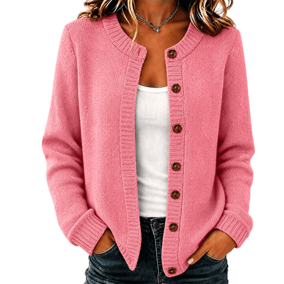 Resivox Women's Solid Color Crew Neck Button Down Long Sleeve Knit ...