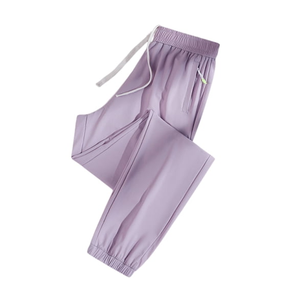 Resivox Womens Casual Fashion Solid Color Nine Inch Pants High Waist Stretchy Pull On Straight Leg Trousers Office Work Wear with Pockets Purple 2XL