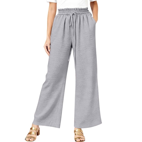 Resivox Womens Cotton Linen Straight Leg Pants Casual High Waist Nine Inch Trousers Pull On Comfortable Work Dress Pants with Pockets Gray XL
