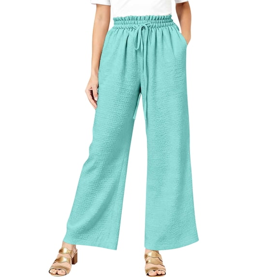 Resivox Womens Cotton Linen Straight Leg Pants Casual High Waist Nine Inch Trousers Pull On Comfortable Work Dress Pants with Pockets Light Green XL