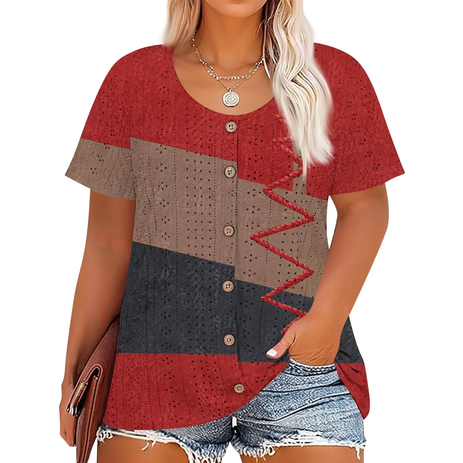 Resivox Womens Plus Size Tops Summer Loose Fit Trendy Tees Short Sleeve ...