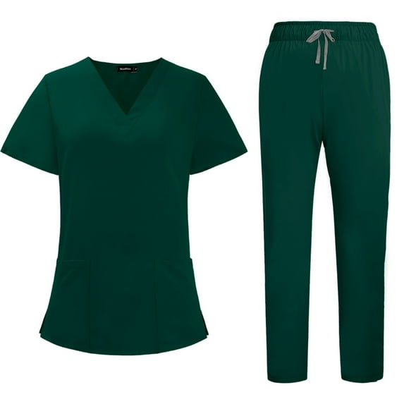 Resivox Womens Scrub Sets Plus Size Medical Uniforms Petite V Neck Scrub Tops and Pants Scrub Sets Nursing Scrubs Scrub Sets Dark Green M