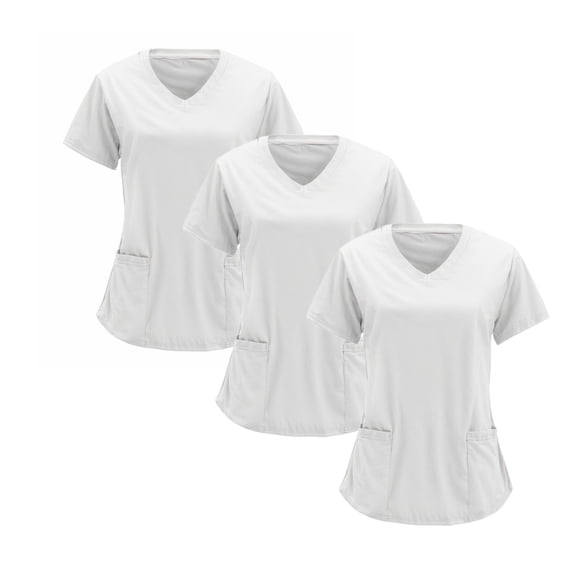 Resivox Womens Scrubs Plus Size Nursing Uniforms Stretchy V Neck Scrub Shirts Basic Scrubs Medical Uniforms with Pockets White XL